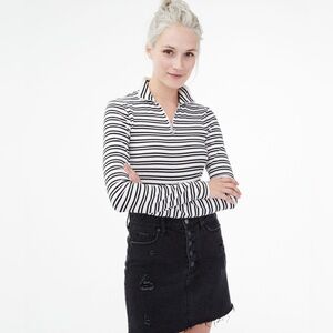 Aeropostale Long Sleeve Striped Quarter-Zip Shrunken Top Black and White Stripes